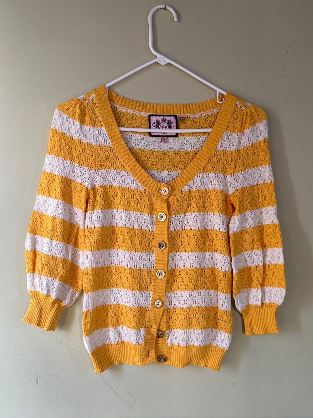 Juicy Couture Striped V-Neck Button Cardigan Sweater